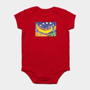 Quirky Hare counting sheep on the moon Baby Bodysuit